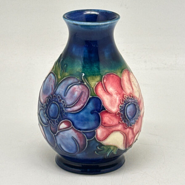Moorcroft Anemone Pattern Vase On Blue Ground C1954