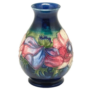 Moorcroft Anemone Pattern Vase On Blue Ground C1954