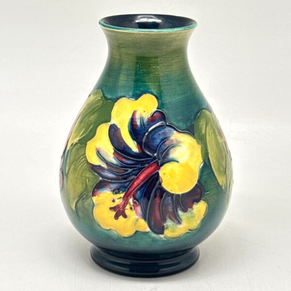 Moorcroft-Hibiscus-Vase-On-Green-Ground-C1970-1 Moorcroft Hibiscus Vase On Green Ground C1970