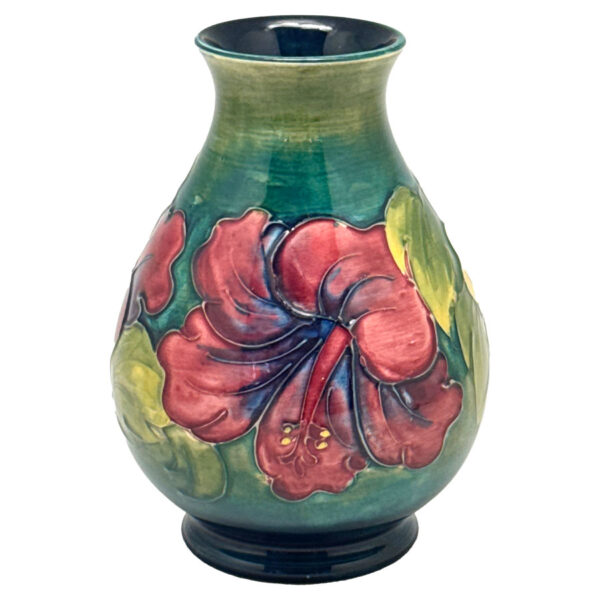 Moorcroft-Hibiscus-Vase-On-Green-Ground-C1970 Moorcroft Hibiscus Vase On Green Ground C1970
