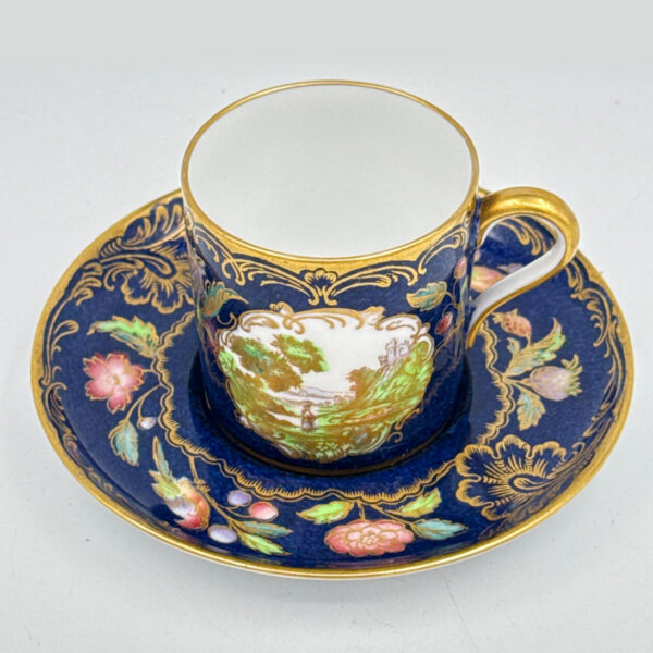 Spode Copeland Hand Painted Flower and Bird Scene Coffee Duo C1890