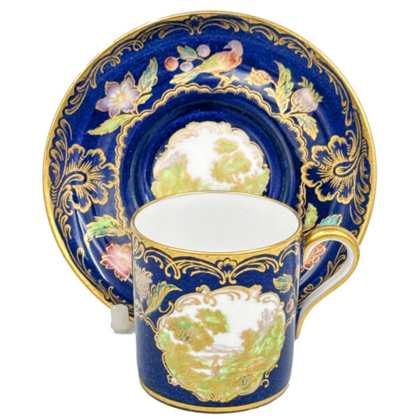 Spode Copeland Hand Painted Flower and Bird Scene Coffee Duo C1890