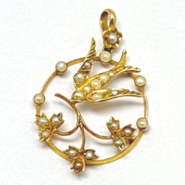 15ct-Gold-and-Seed-Pearl-Victorian-Swallow-Pendant-1 15ct Gold and Seed Pearl Victorian Swallow Pendant