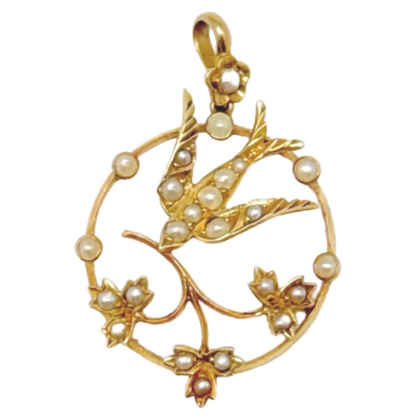 15ct-Gold-and-Seed-Pearl-Victorian-Swallow-Pendant 15ct Gold and Seed Pearl Victorian Swallow Pendant