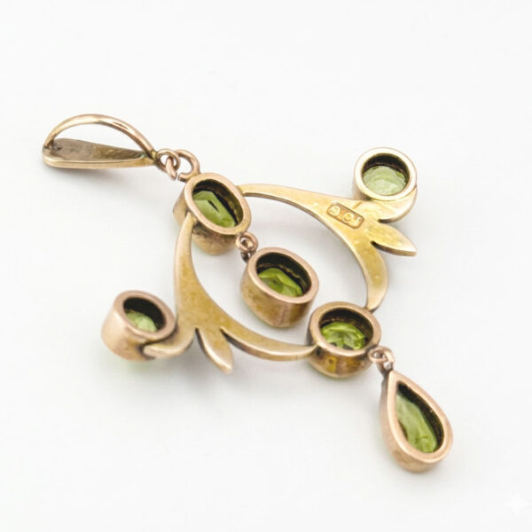 9ct Art Nouveau Gold Victorian Seed Pearl and Peridot Pendant
