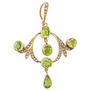 9ct Art Nouveau Gold Victorian Seed Pearl and Peridot Pendant