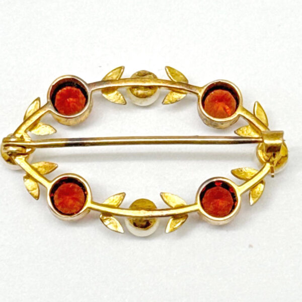 9ct Gold Garnet and Akoya Pearl Oval Brooch C1890