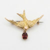 9ct Gold Swallow Brooch With Garnet Drop