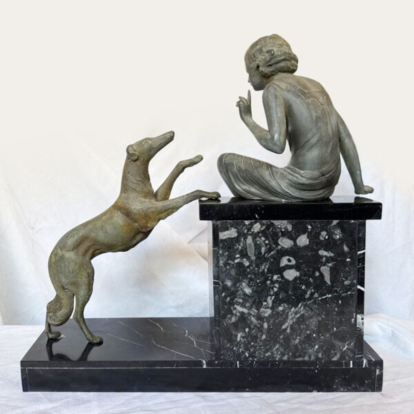 Art-Deco-Centrepiece-La-Reprimande-Lady-With-Greyhound-On-Onyx-and-Marble-Base-C1930-3 Art Deco Centrepiece La Reprimande Lady With Greyhound On Onyx and Marble Base C1930