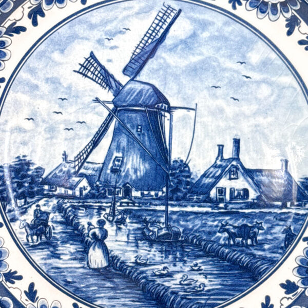 Delfts Blauw  Blue And White Wind Mill Scene Wall Plate