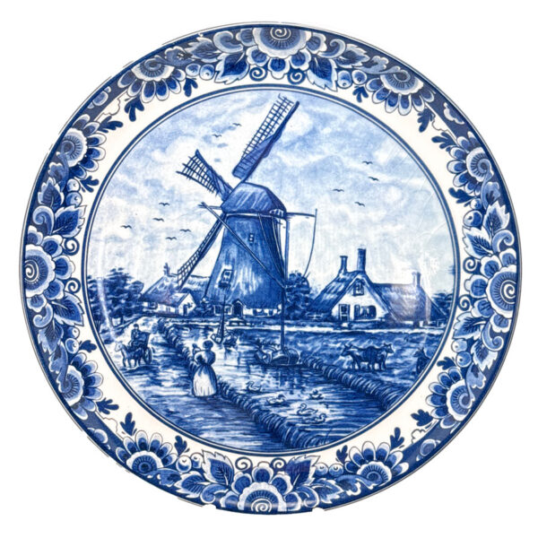 Delfts Blauw  Blue And White Wind Mill Scene Wall Plate