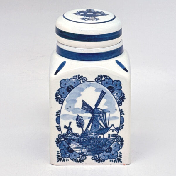 Delfts-Blauw-Windmill-River-Scene-Tea-Caddy-1 Delfts Blauw Windmill River Scene Tea Caddy