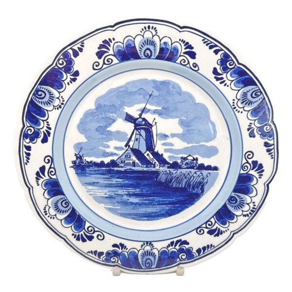 Delfts-Blauw-Windmill-River-Scene-Wall-Plate Delfts Blauw Windmill River Scene Wall Plate