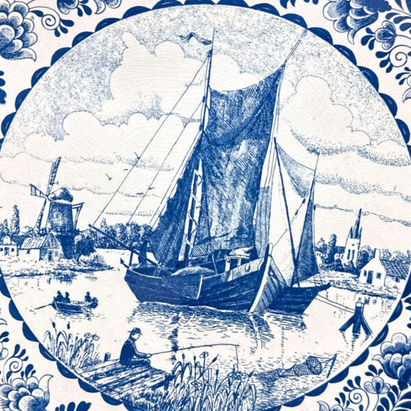Delfts Blue And White Dutch River Scene Wall Charger