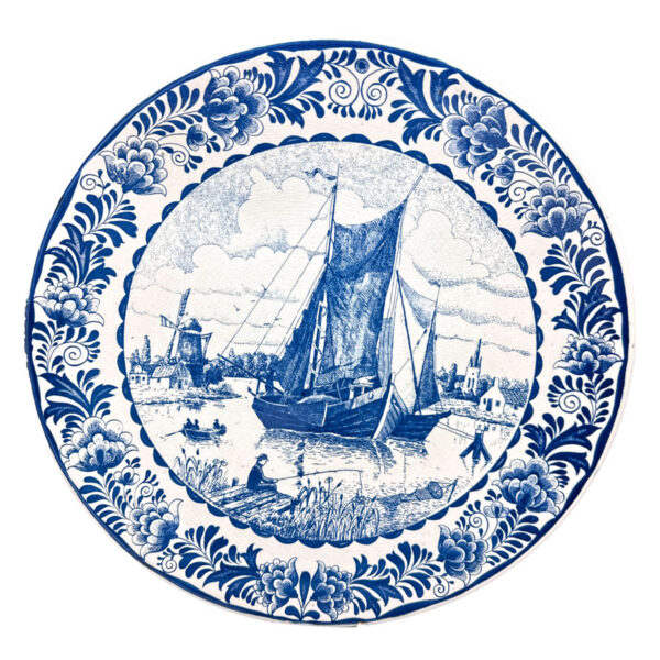 Delfts Blue And White Dutch River Scene Wall Charger