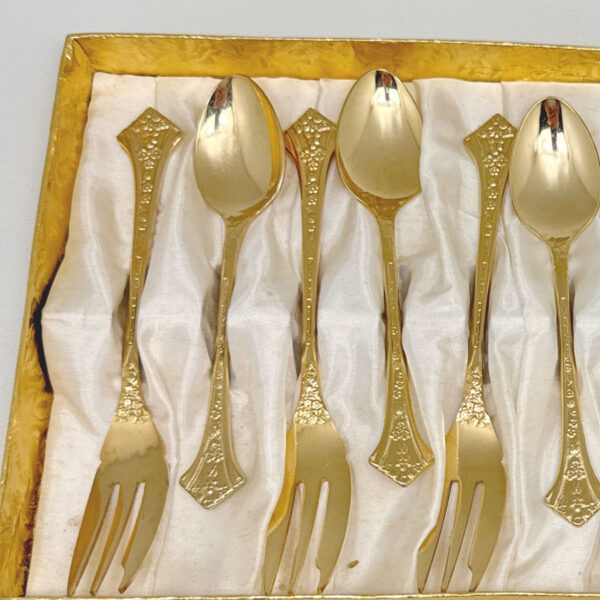 Eetrite 24ct Gold Plated Trailing Rose Royal Albert Cake Forks and Tea Spoons