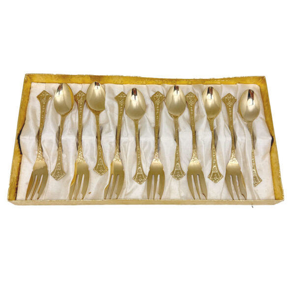 Eetrite 24ct Gold Plated Trailing Rose Royal Albert Cake Forks and Tea Spoons