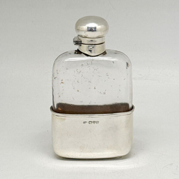 Hallmarked Silver And Glass Hip Flask Chester 1913