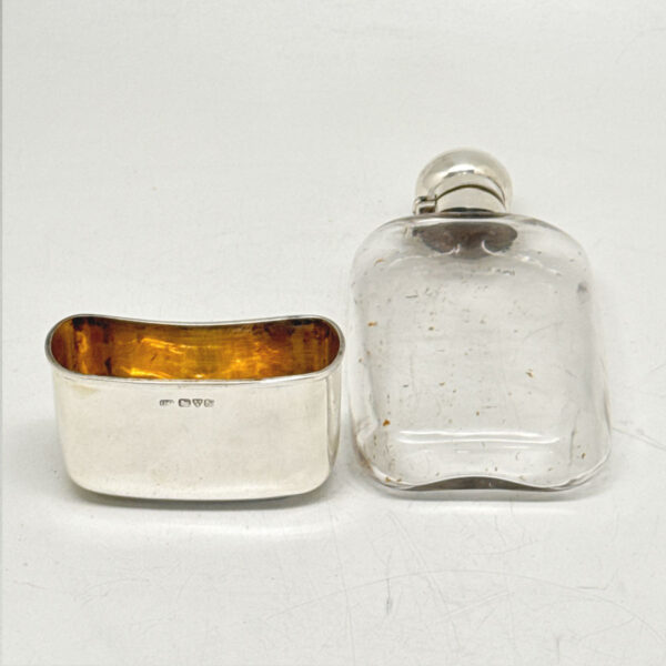 Hallmarked Silver And Glass Hip Flask Chester 1913