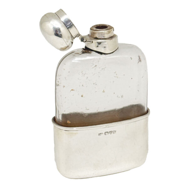 Hallmarked Silver And Glass Hip Flask Chester 1913