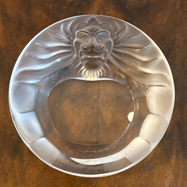 Lalique-Frosted-Crystal-Tete-De-Lion-Ashtray-4 Lalique Frosted Crystal Tete De Lion Ashtray 1945-1977