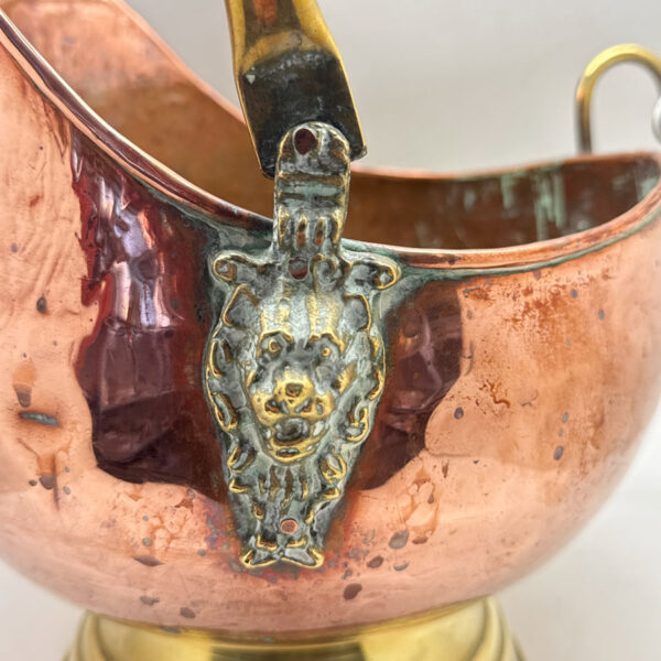 Large Copper And Brass Coal Scuttle With Delft Handle