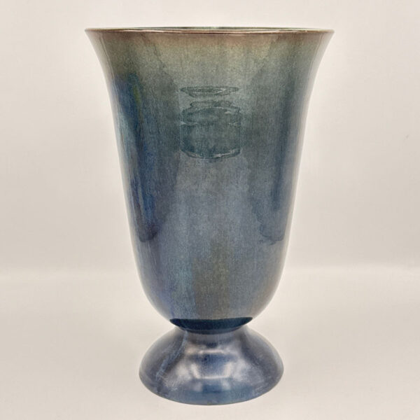 Linnware Pottery Dark Blue Green Pedestal Vase
