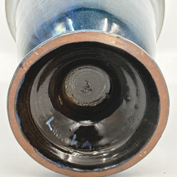 Linnware Pottery Dark Blue Green Pedestal Vase