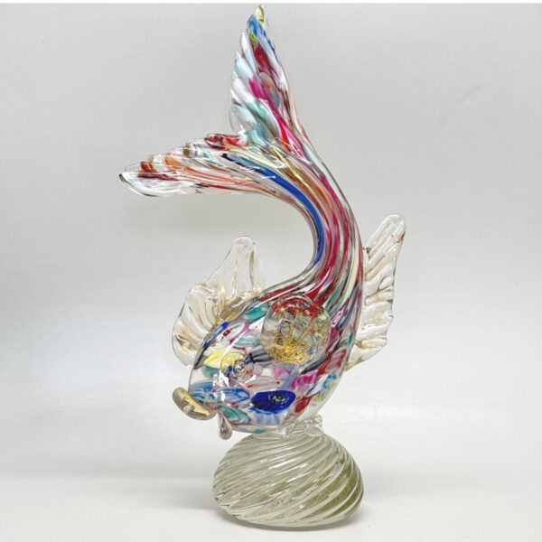 _Murano-Glass-Millefiori-Large-Fish-On-Swirl-Base-20th-1 Murano Glass Millefiori Large Fish On Swirl Base 20th