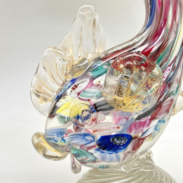 _Murano-Glass-Millefiori-Large-Fish-On-Swirl-Base-20th-2 Murano Glass Millefiori Large Fish On Swirl Base 20th