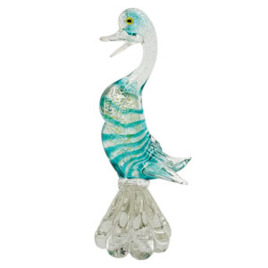 Murano Turquoise and Silvered Cased Glass Duck On Pedestal Base 20th