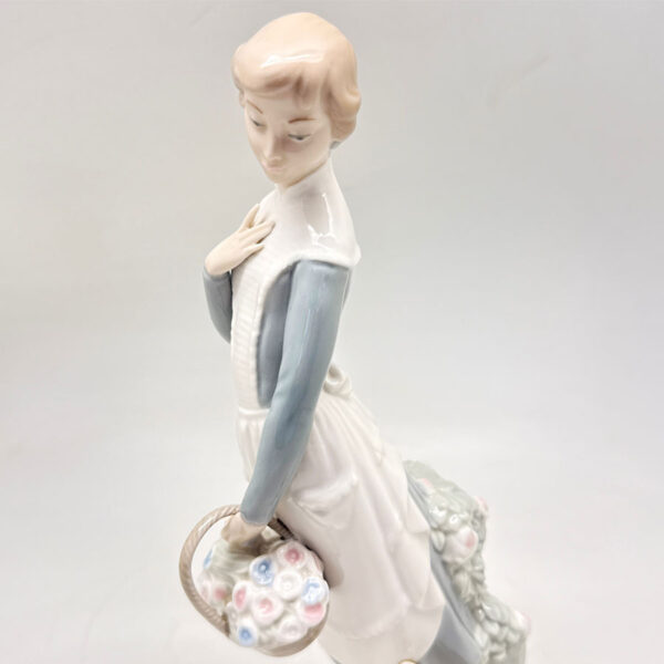 Nao Lladro Girl With Basket Of Flowers And A Puppy