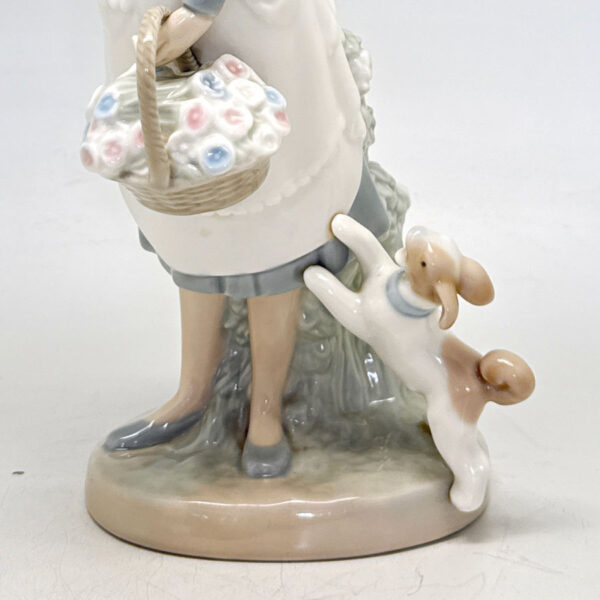 Nao Lladro Girl With Basket Of Flowers And A Puppy