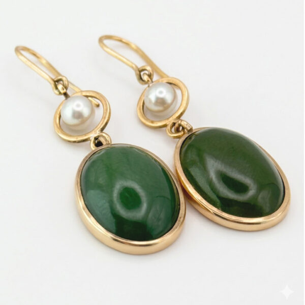 Nephrite-Jade-and-Pearl-9-Carat-Gold-Earrings-1 Nephrite Jade and Pearl 9 Carat Gold Earrings