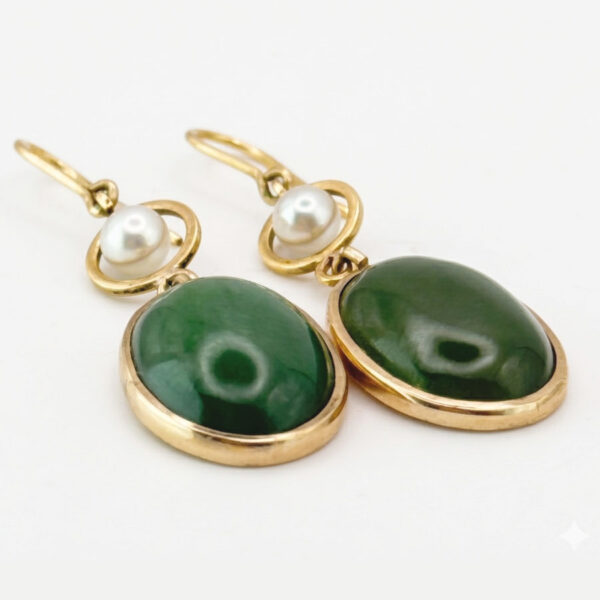 Nephrite-Jade-and-Pearl-9-Carat-Gold-Earrings-2 Nephrite Jade and Pearl 9 Carat Gold Earrings