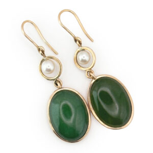 Nephrite Jade and Pearl 9 Carat Gold Earrings