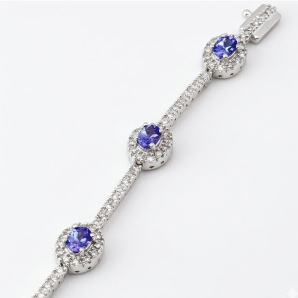 14ct White Gold Halo Diamond and Tanzanite Bracelet