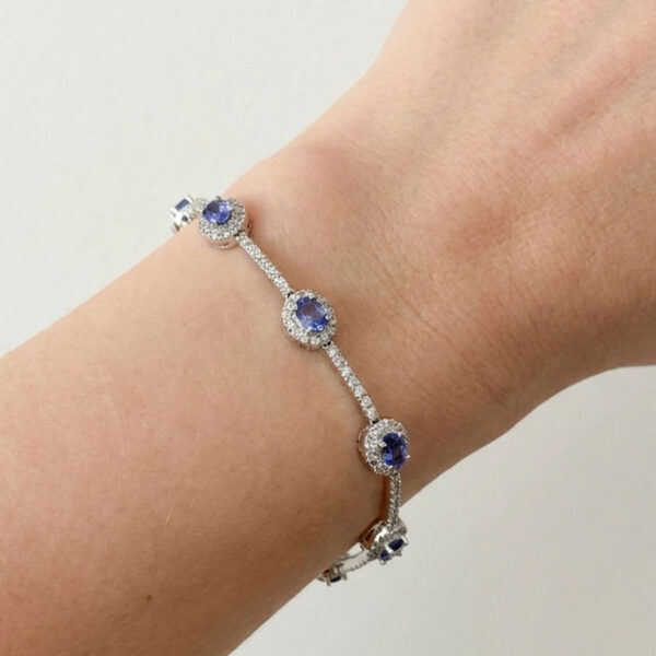 14ct White Gold Halo Diamond and Tanzanite Bracelet
