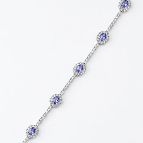 14ct White Gold Halo Diamond and Tanzanite Bracelet