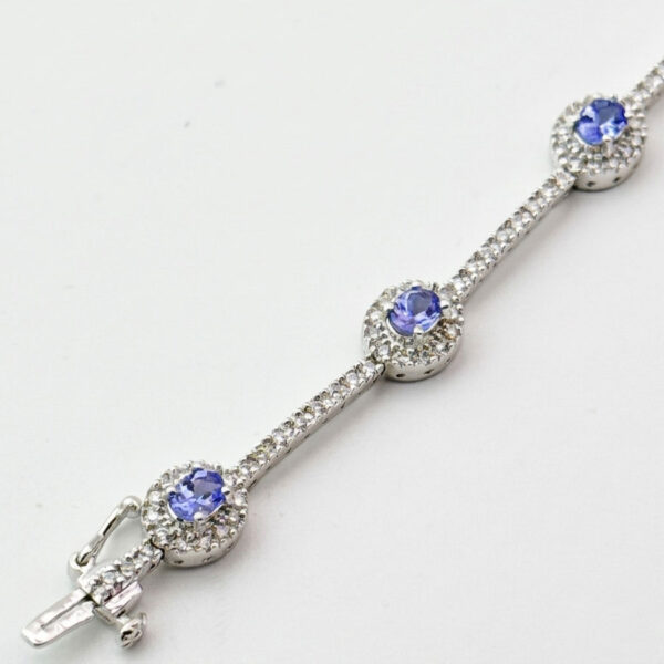 14ct White Gold Halo Diamond and Tanzanite Bracelet