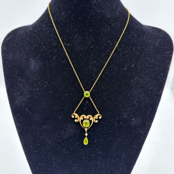 18ct-Art-Nouveau-Gold-Victorian-Seed-Pearl-and-Peridot-Necklace-3 18ct Art Nouveau Gold Victorian Seed Pearl and Peridot Necklace