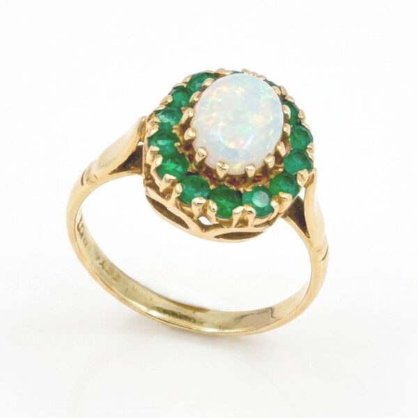 9ct Gold Opal And Emerald Halo Dress Ring