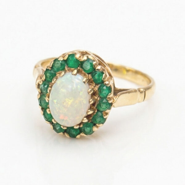 9ct Gold Opal And Emerald Halo Dress Ring
