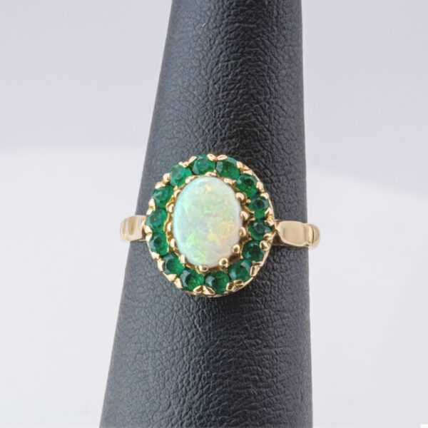 9ct Gold Opal And Emerald Halo Dress Ring