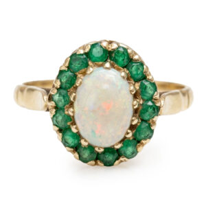 9ct Gold Opal And Emerald Halo Dress Ring