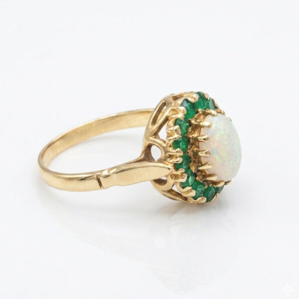 9ct Gold Opal And Emerald Halo Dress Ring