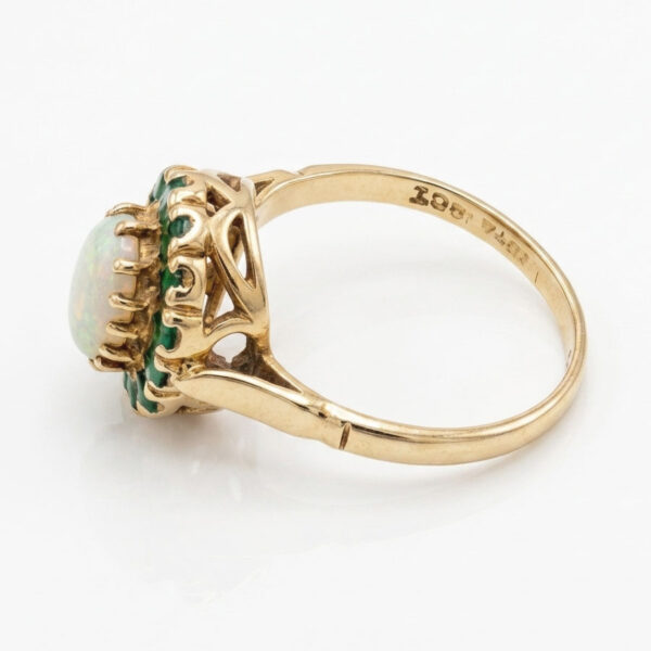 9ct Gold Opal And Emerald Halo Dress Ring