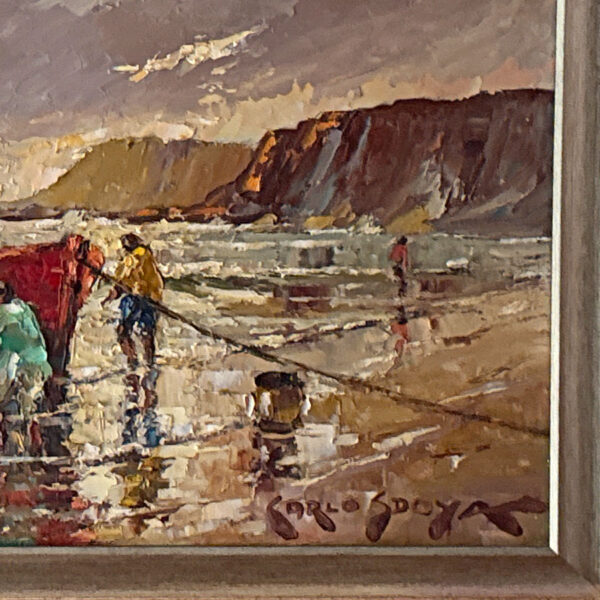 Carlo Sdoya Fisherman Scene Oil On Board