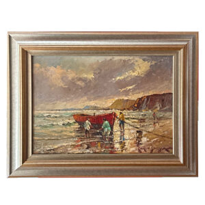 Carlo Sdoya Fisherman Scene Oil On Board
