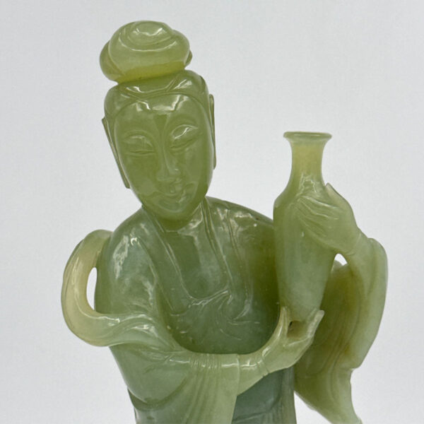 Chinese Celadon Jade Goddess Guanyin Holding A Vase 20th